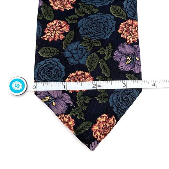 Vintage Viaggio Tie Silk Twill Bold Floral Tapestry Inspired Navy Purple Red 90s - Picture 8 of 9